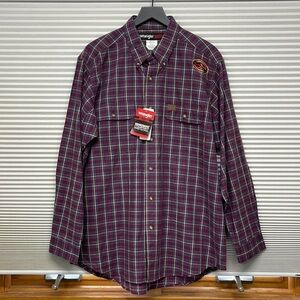 Wrangler Riggs Workwear NWT Burgundy Plaid Long Sleeve Western Shirt Size XL